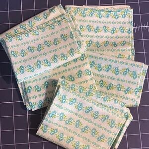 4 half yard cuts of vintage mint green and blue floral cotton fabric
